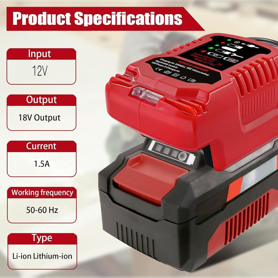 Auto Ladegerät für Einhell 18V Akku, Mini -Ladegerätersatz für Einhell 18 Volt PXC Batterie 4511396