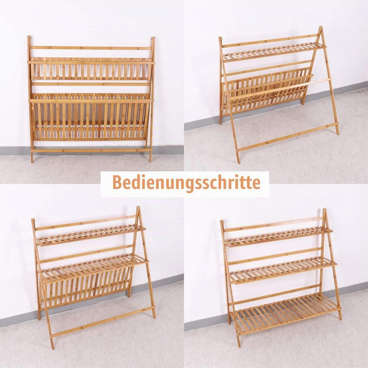 medla Blumentreppe aus Holz, Blumenständer für innen draussen, 3-stufig, Pflanzentreppe Klappbar, Bl