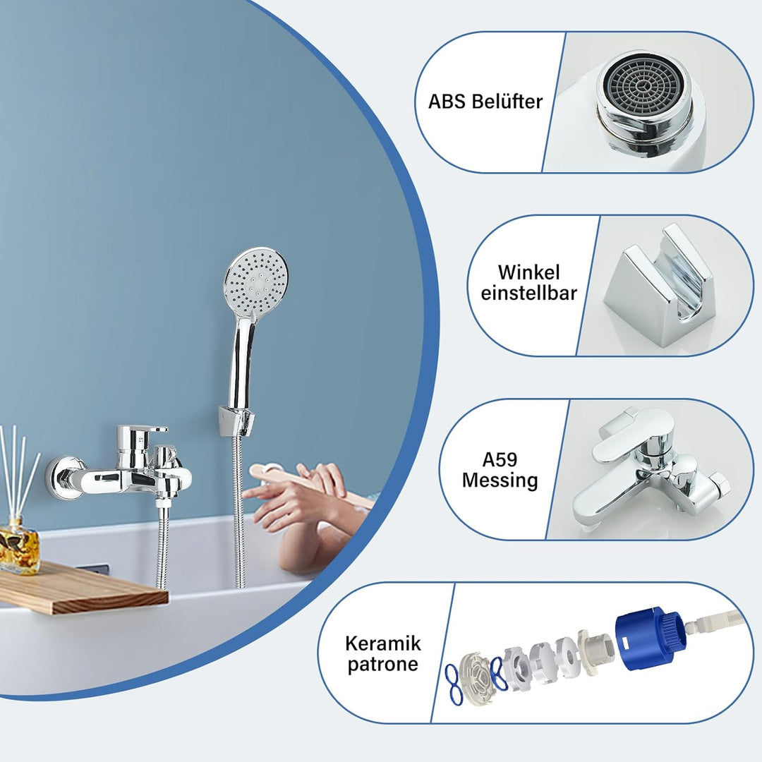 Badewannenarmatur mit Handbrause Mischbatterie Badewanne Wannenarmatur mit Brause Duschkopf 3 Funkti