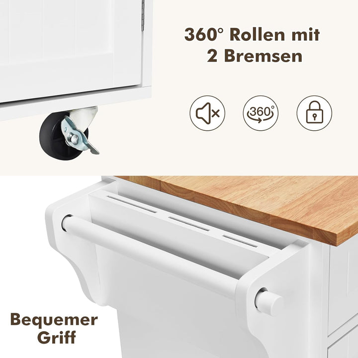 COSTWAY Küchenwagen auf Rollen, Servierwagen Küche, Küchentrolley mit Schubladen, Beistellwagen Küch