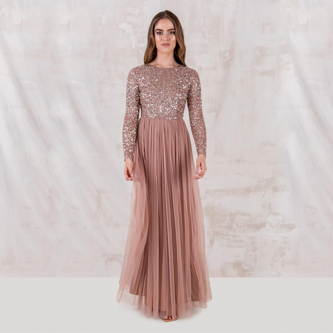 Maya Deluxe Damen Maya Deluxe Dames Dames Jurk Voor Bruiloft Guest Plus Size Empire Hoge Taille Sequ