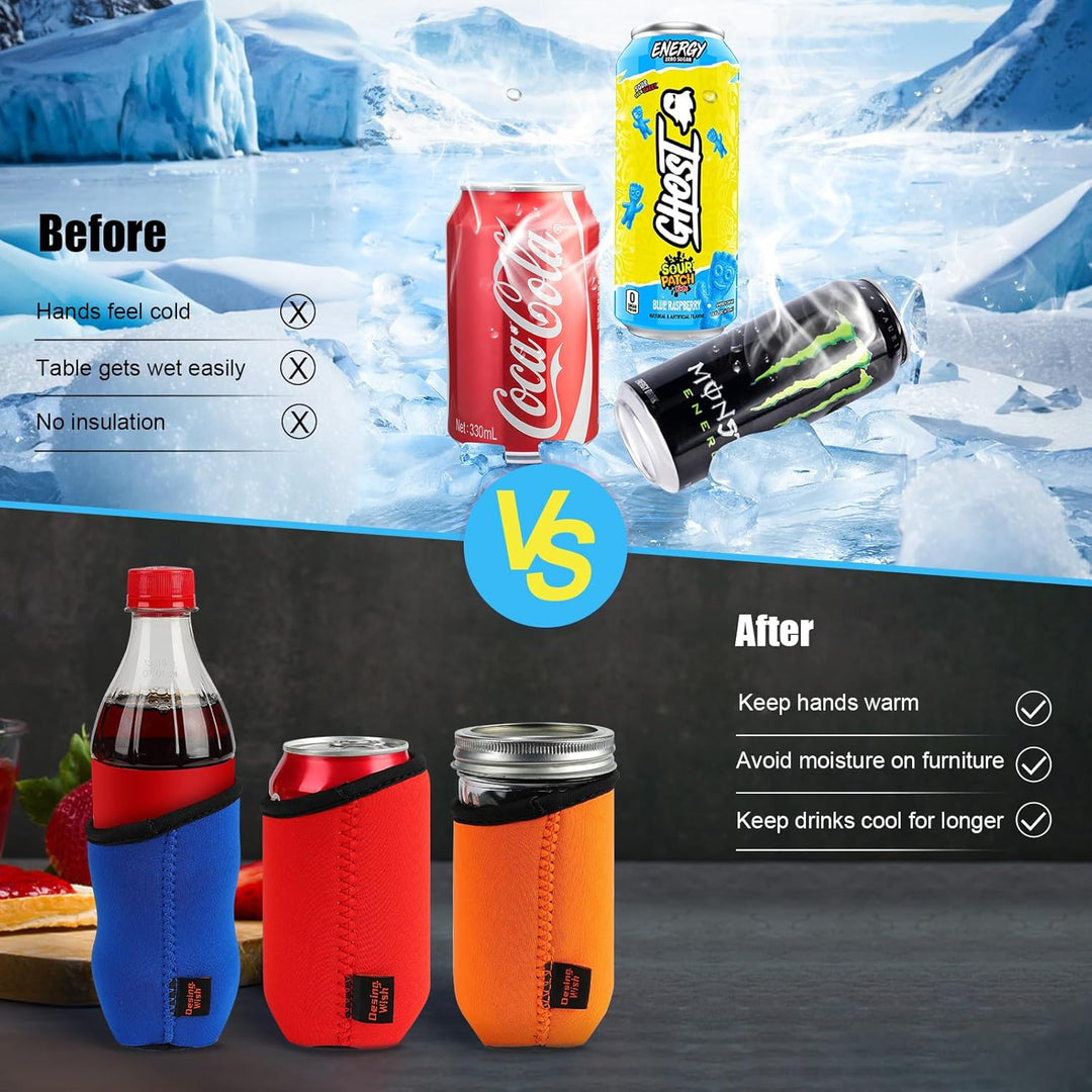 Desing Wish 8 Stück Neopren Dosenkühler Isolierte DIY Kühlmanschette Bierflaschen Dosenhülle Kühler