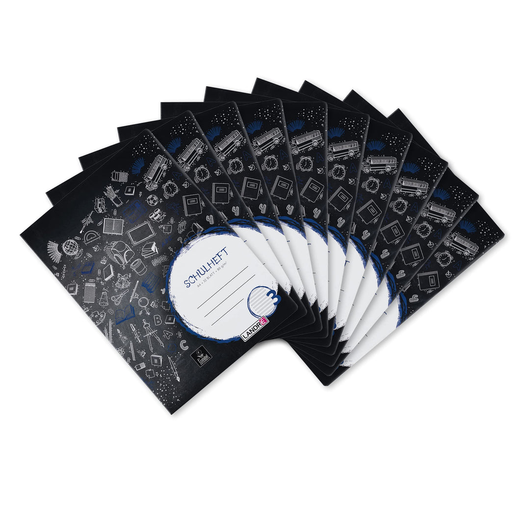 Landré Schulheft A4, 32 Blatt, Lineatur 3, liniert, 10 Stück, Lineatur 3