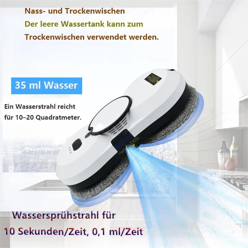 Fensterputzroboter mit Sprühfunktion, 5600 Pa Elektrischer Fensterreiniger, 3 Reinigungsmodi, Smart
