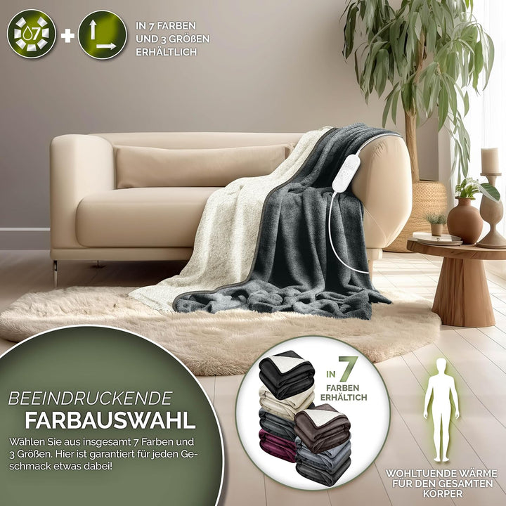 sinnlein® Heizdecke mit Abschaltautomatik 160 x 120 cm | Elektrische Wärmedecke mit 9 Temperaturstuf