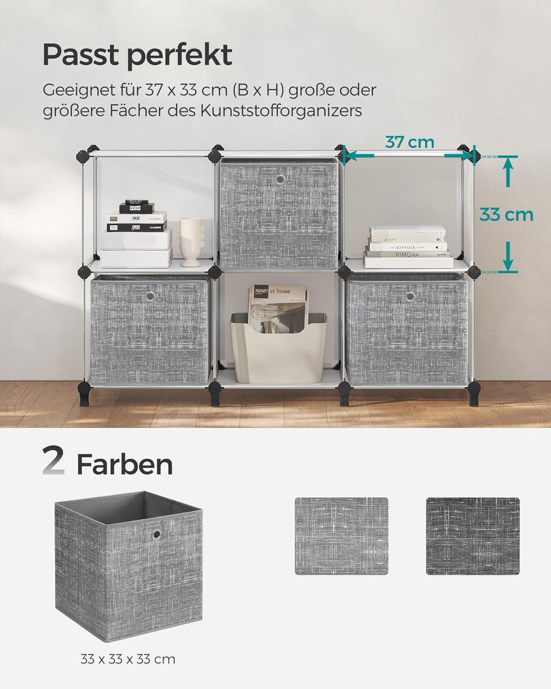 SONGMICS Aufbewahrungsbox, 6er Set, Ordnungsboxen aus Vliesstoff mit Griff, Boxen Aufbewahrung, 33 x