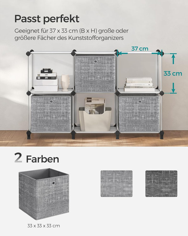 SONGMICS Aufbewahrungsbox, 6er Set, Ordnungsboxen aus Vliesstoff mit Griff, Boxen Aufbewahrung, 33 x