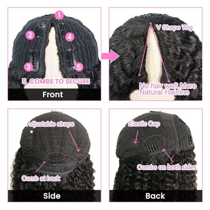 Curly V Part Wig Human Hair Burgundy Echthaar Perücke Real Hair Wig Red V Part Real Lockiges Menschl