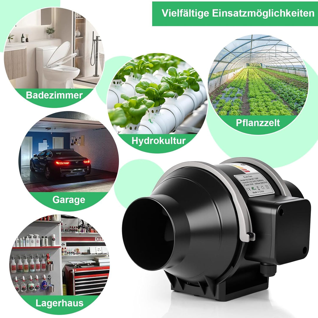 Rohrventilator 100mm Regelbar 360m³/h Rauchabzug Inline Abluftventilator mit EC Motor Rohrlüfter 100