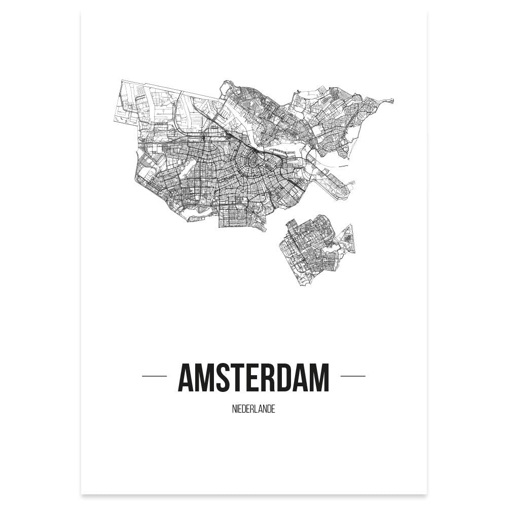 JUNIWORDS Stadtposter, Amsterdam, Wähle eine Grösse, 40 x 60 cm, Poster, Schrift B, Weiss 40 x 60 cm