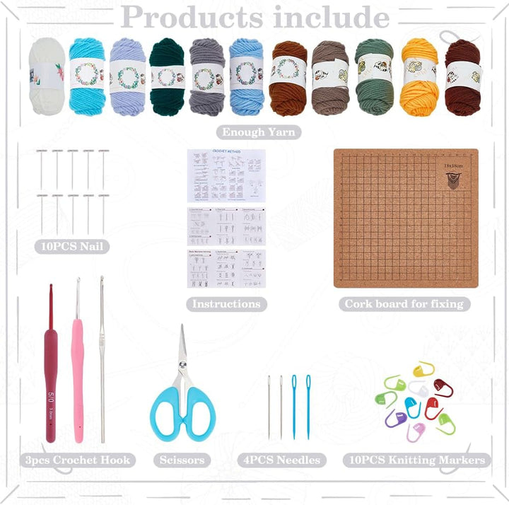INFUNLY 6 Stil Häkel Set Für Granny Squares Für Anfänger Und Erwachsene DIY Häkelset Mit Blumenquadr