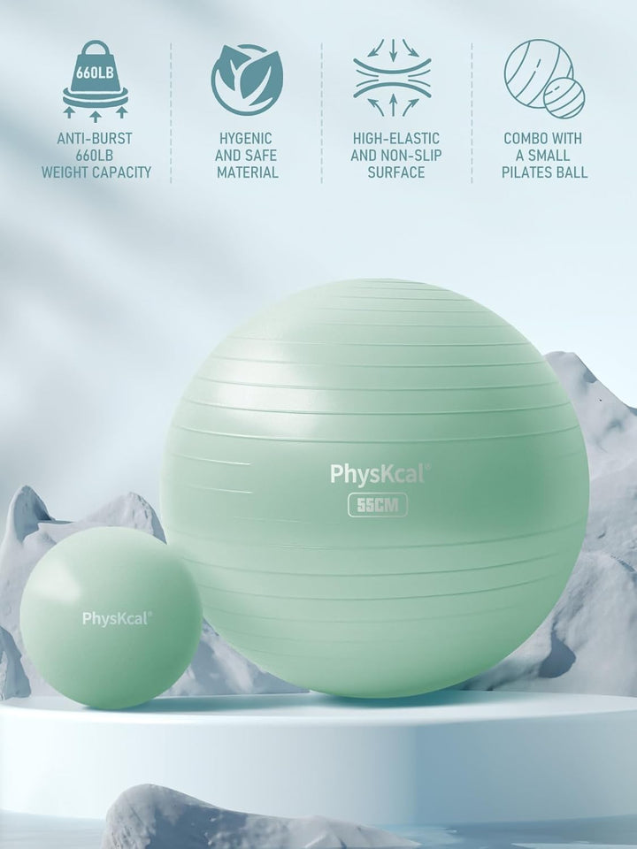 PhysKcal Gymnastikball und 23 cm Pilatesball Set, Anti Burst Gymnastikball, Anti-Rutsch-Sitzball, Ba