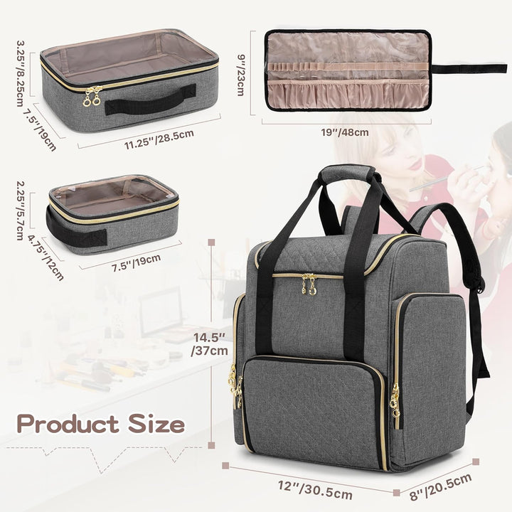Luxja Make Up Rucksack für Kosmetika Grau, Grau