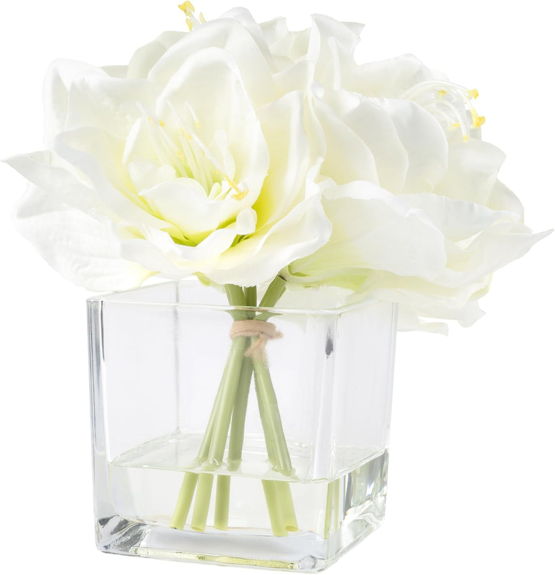 Pure Garten Lily Blumen-Arrangement mit Glas Vase, cremefarben, 8.5"