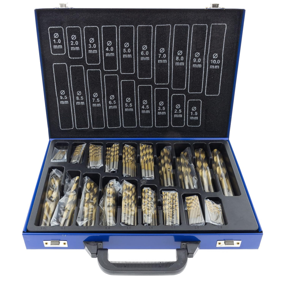 Toolchest Premium HSS Spiralohrer Set 170-tlg. 1-10 mm titannitriert DIN 338 im Metallkoffer Metallb