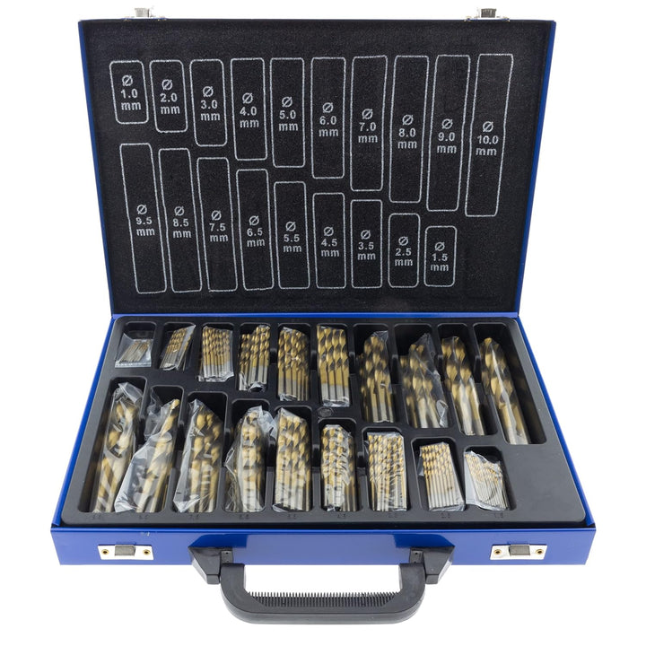 Toolchest Premium HSS Spiralohrer Set 170-tlg. 1-10 mm titannitriert DIN 338 im Metallkoffer Metallb