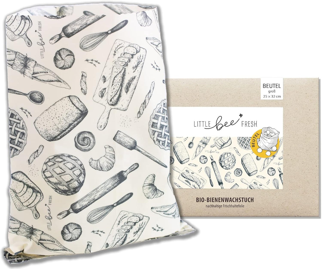 little bee fresh Bio-Bienenwachstuch grosser Brotbeutel 25x32 cm aus Deutschland | Brotsack hält Leb