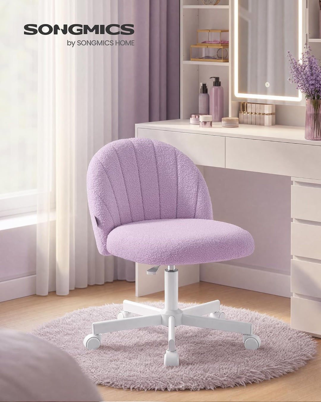 SONGMICS Homeoffice-Stuhl, Schminkstuhl aus Teddy-Fleece, Schreibtischstuhl, Schaumstoffpolsterung,