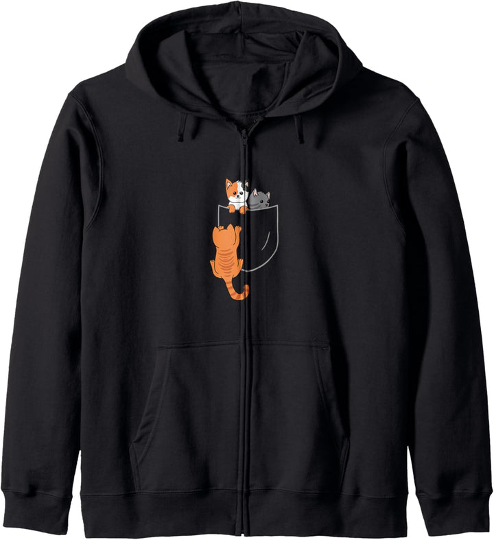 Katzen in der Brusttasche T-Shirt Lustiges Katzen Kapuzenjacke