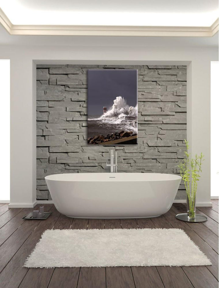 Pixxprint Küste Meer Wellen / 100x70cm Leinwandbild bespannt auf Holzrahmen/Wandbild Kunstdruck Deko