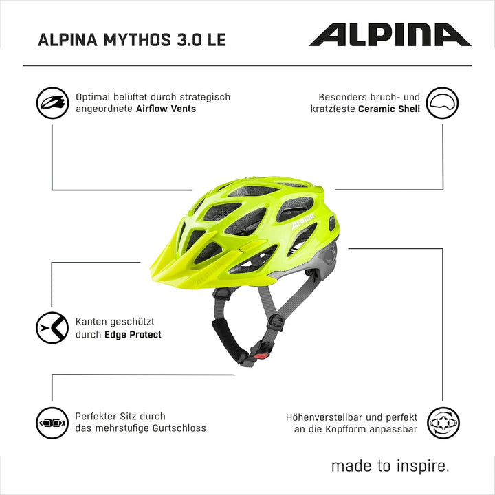 ALPINA MYTHOS 3.0 - Leichter, Optimal Belüfteter & Anpassbarer Fahrradhelm Mit Antibakteriellen Pols