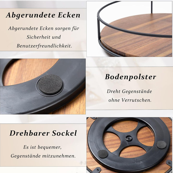 Drehteller Organizer Holz, 30 cm Gewürzregal Drehbar, 360° Drehteller Schrank Organizer, Rund Gewürz