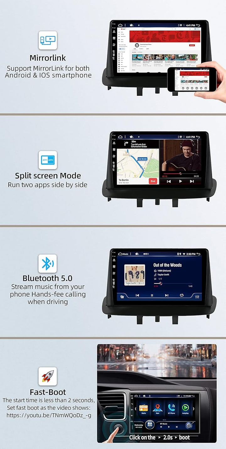 [6GB+128GB] Android 14 Autoradio für Renault Megane 3 (2009-2014)-2 Din-[Integriertes Wireless CarPl