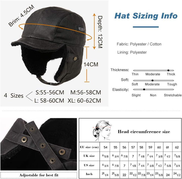 Comhats warme Trappermütze für Herren Kunstleder Hut Unisex Fliegermütze Fellmütze Erwachsenen Männe