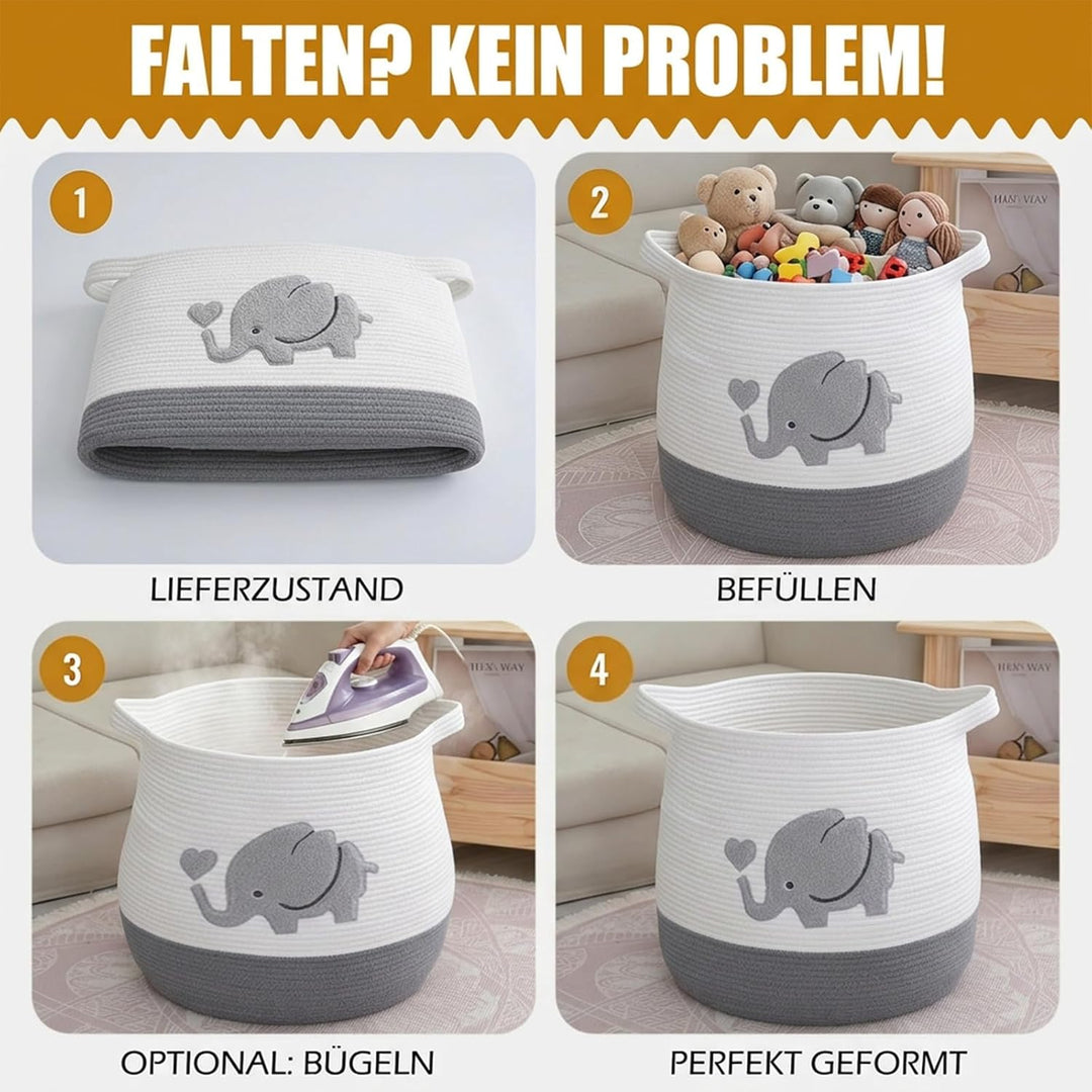 Grosser Aufbewahrungskorb Wickeltisch Korb Kinderzimmer, 39x43cm Elefantenmuster - als Spielzeug Auf