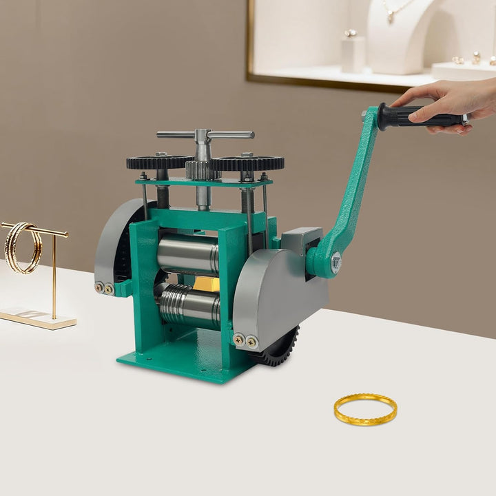 Schmuckwalzwerkmaschine, Manuelles Kombiwalzwerk mit Getriebe Walzeneinstellung Vierkant- und Halbru