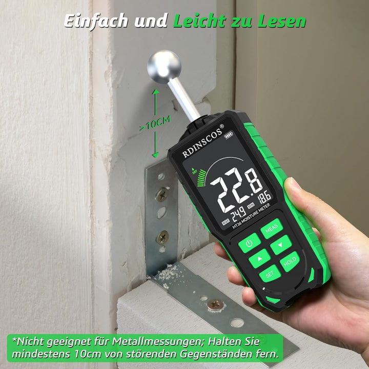 Wiederaufladbar Feuchtigkeitsmessgerät RDINSCOS Wandfeuchtemessgerät Mauerwerk mit Farb-LCD Feuchtig