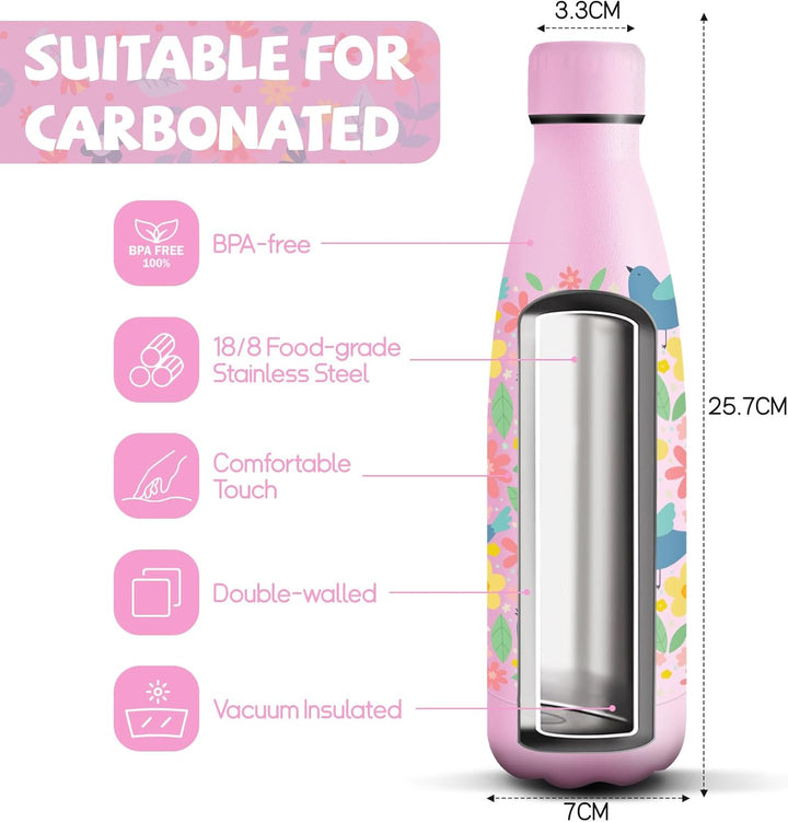 HoneyHolly Edelstahl Trinkflasche, 500ml BPA-frei, Thermosflasche, Isolierflasche Doppelwandige, Was