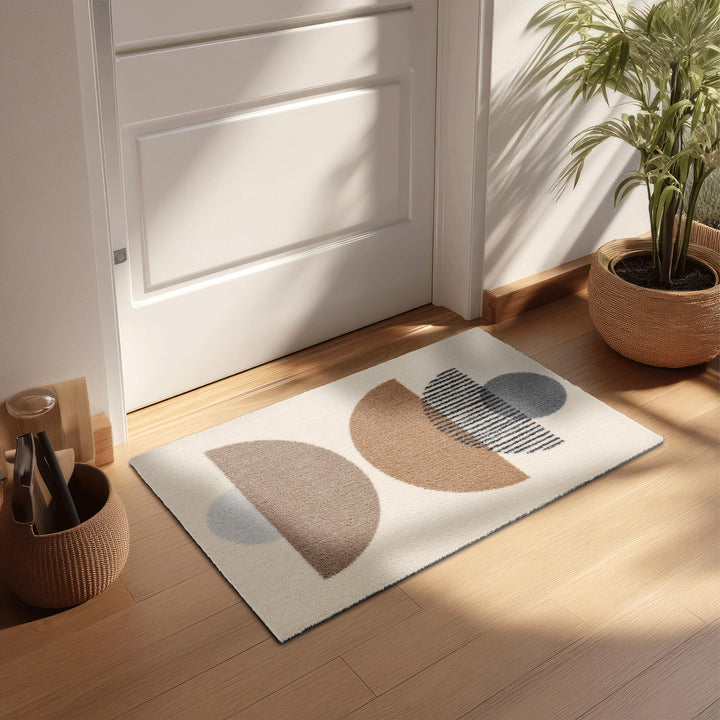 Astra rutschfeste Sauberlaufmatte innen - Kreise beige 66 x 110 cm - Wohnraum Fussmatte Design - Ext