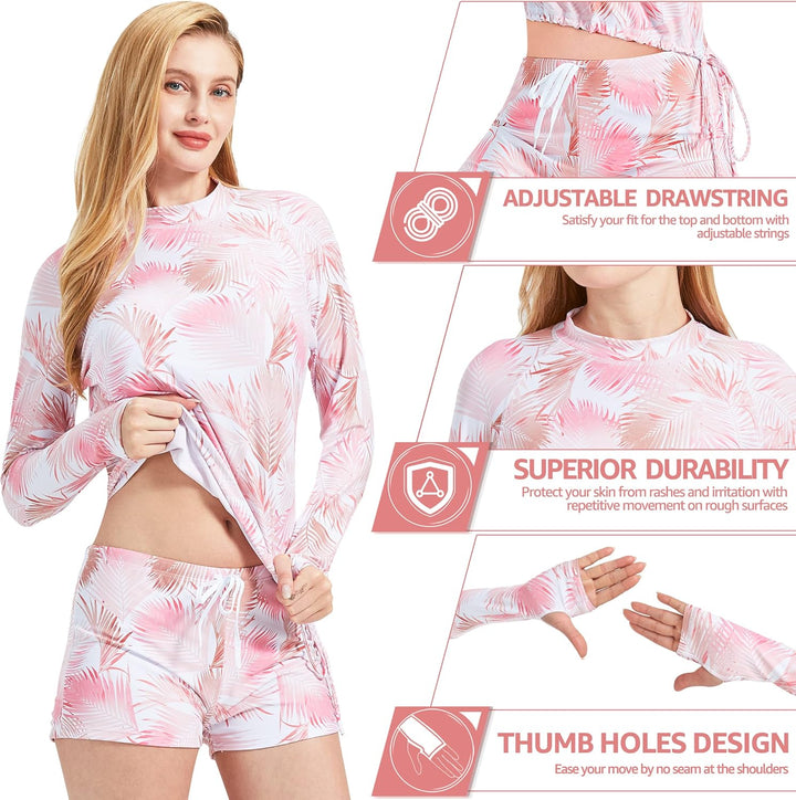 UNIQUEBELLA Rash Guard Damen, UV-Schutz UPF 50+ Langarm Surf Shirt mit Schönen Mustern Bademode Bade