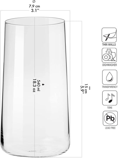 KROSNO Wassergläser Longdrinkgläser Trinkgläser | Set von 12 | 540 ML | Avant-Garde Kollektion | Per