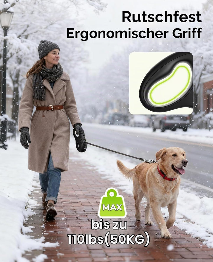 Pecute Hundeleine 8m, Rollleine für Hunde mit LED-Licht, 360° Verknotungsfreier verlängerter Leine,