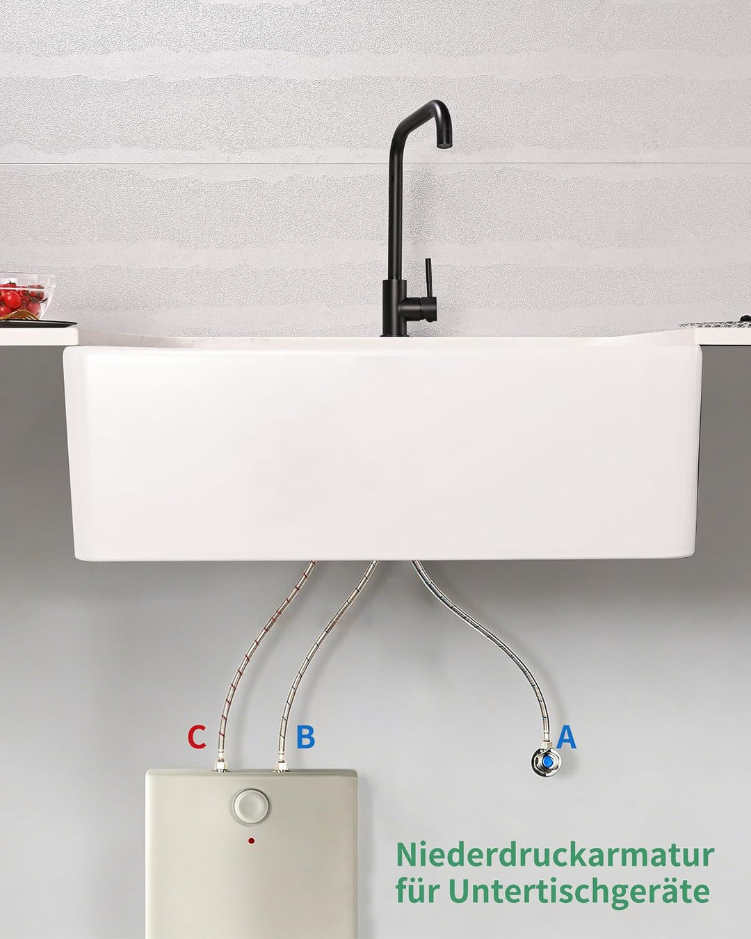 Niederdruck Armatur Küche Schwarz, 360 ° Drehbare Wasserhahn Küche, Schwarz