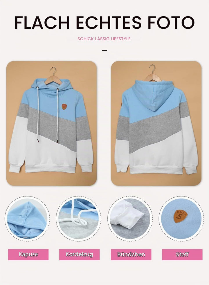 Dokotoo Damen Kapuzenpullover Stehkragen Hoodie Pullover Farbblock Sweatshirt Langarmshirt Oberteile