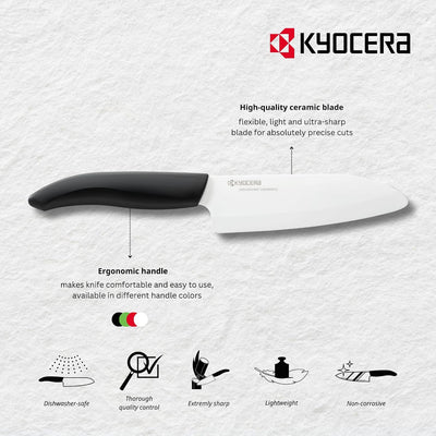 KYOCERA GEN COLOUR Santoku Keramikmesser FK-140WH-RD Santokumesser mit extrem scharfer Keramikklinge