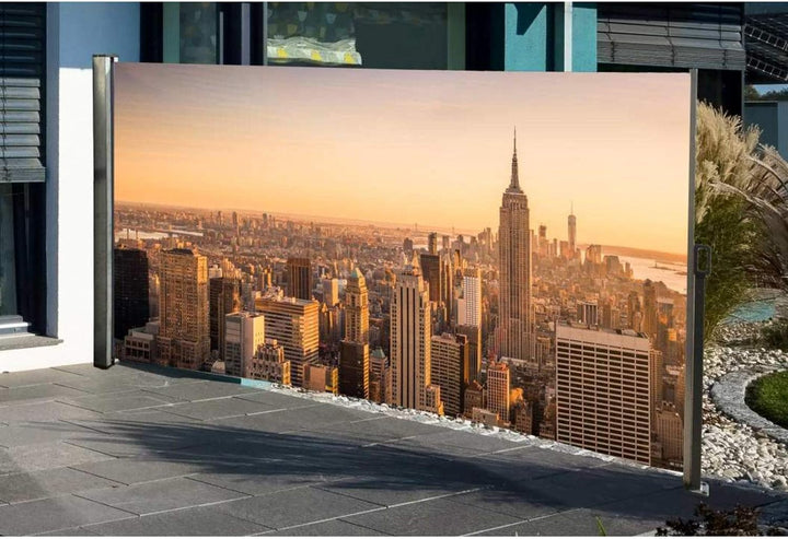 RABURG Seitenmarkise mit Foto Skyline New York Links - Windschutz/Sichtschutz/Seitenrollo 160 x 300