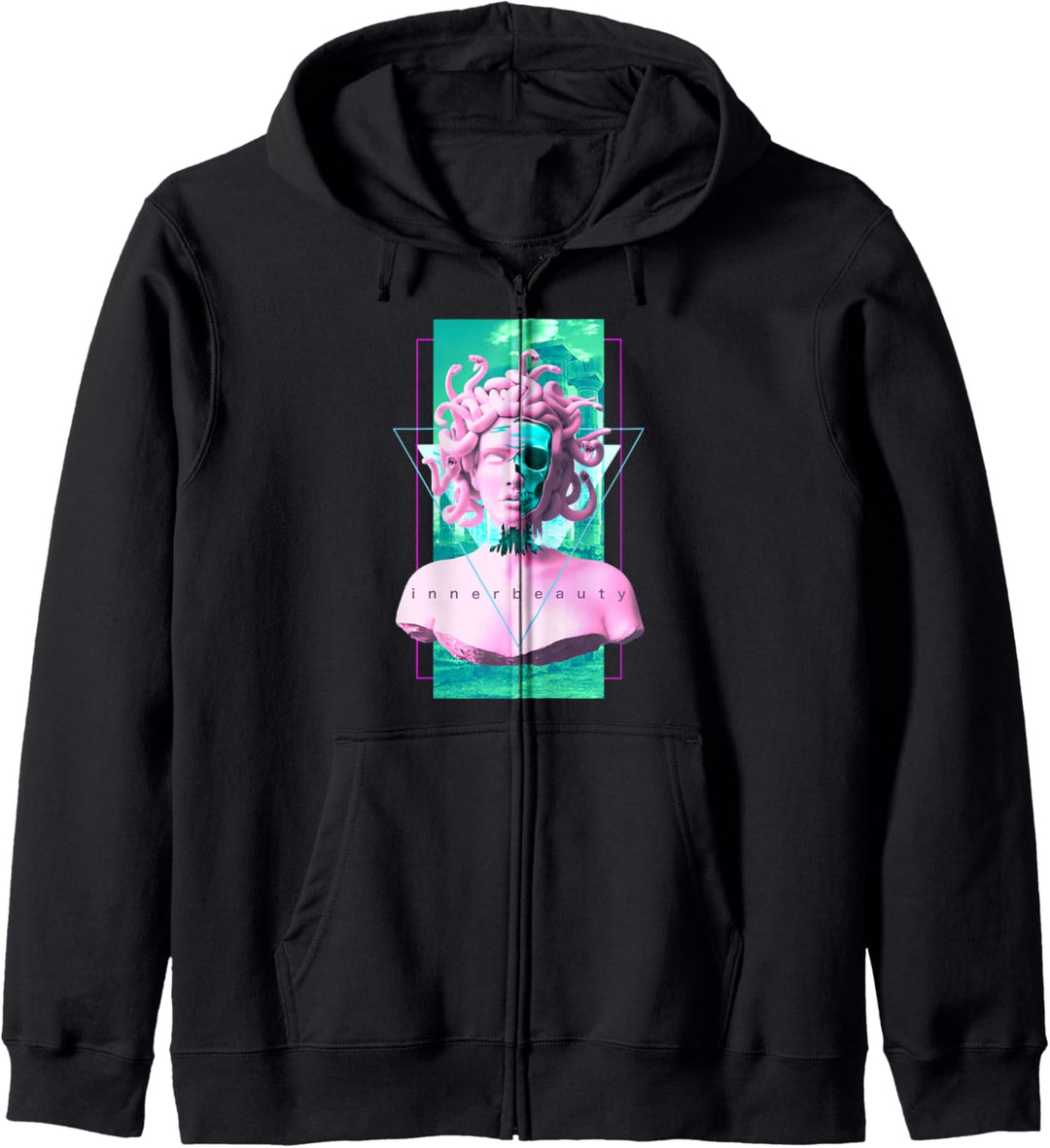 Vaporwave Medusa Statue mit dem Schädel Aesthetic Art Retro Kapuzenjacke