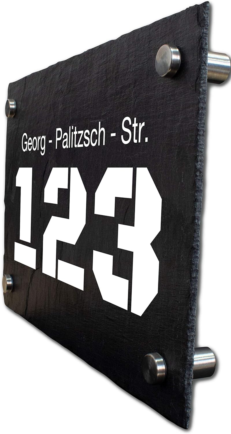 wandmotiv24 Personalisierte Hausnummer Hausnummernschild aus Naturstein Schiefer, auf Schiefertafel