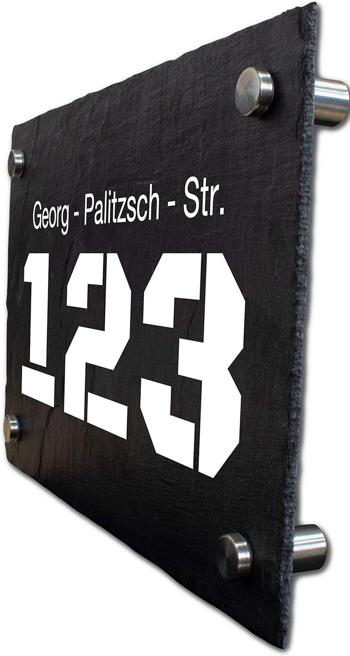 wandmotiv24 Personalisierte Hausnummer Hausnummernschild aus Naturstein Schiefer, auf Schiefertafel