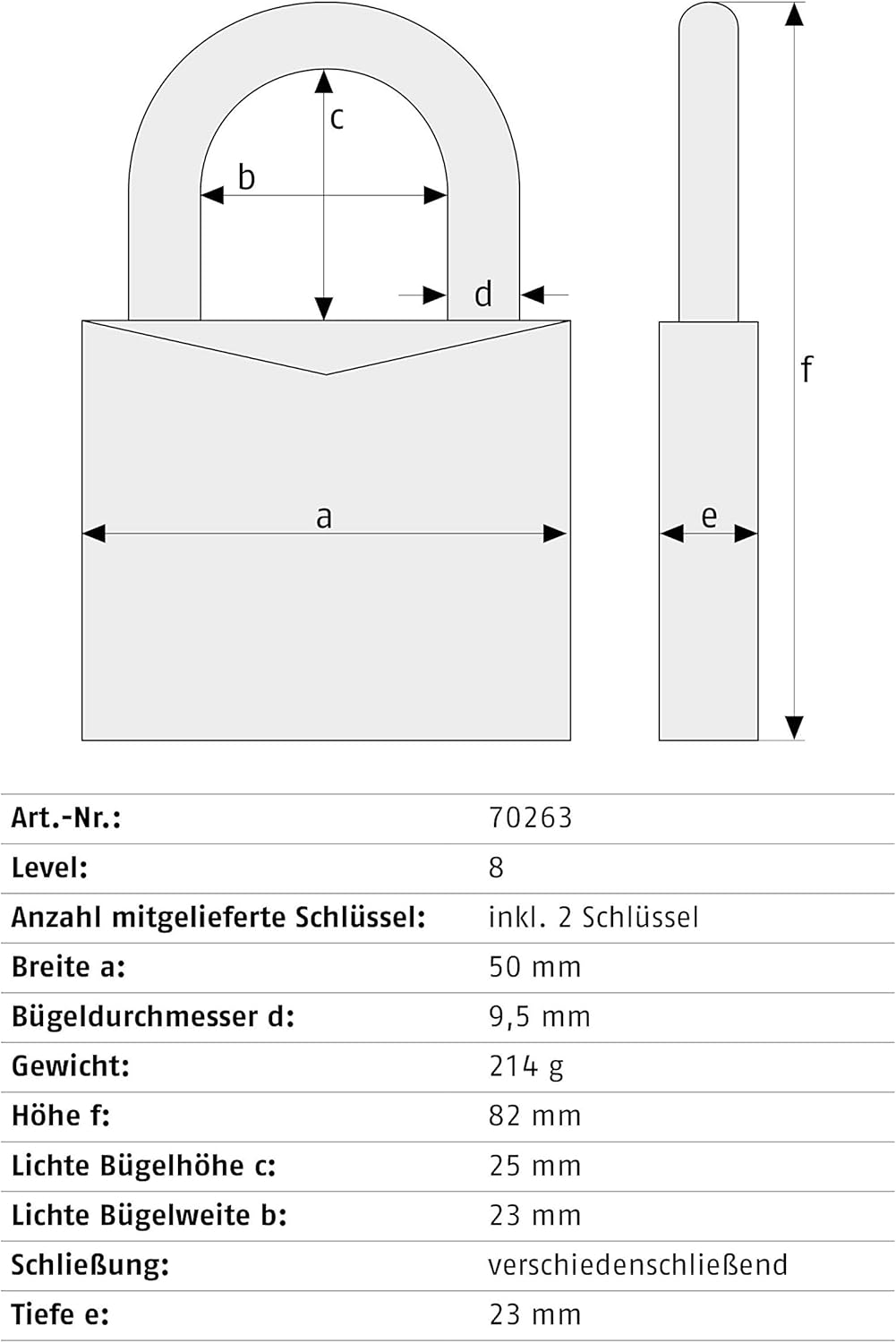 ABUS Titalium Vorhängeschloss 96CSTI/50 - leichter Schlosskörper aus massivem Spezial-Aluminium - mi