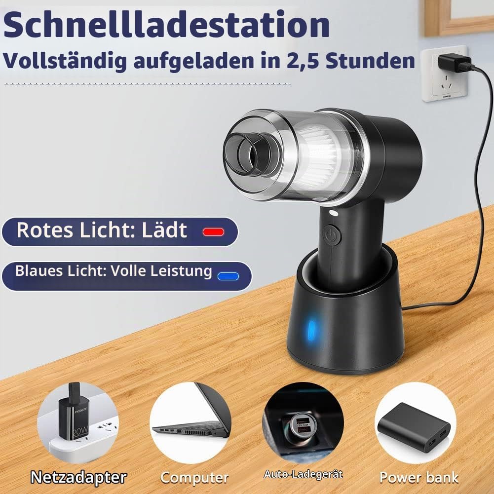 URAQT Handstaubsauger, 9000 Pa Leistungsstarker Handstaubsauger Akku, 3 in 1 Staubsauger mit Ladesta