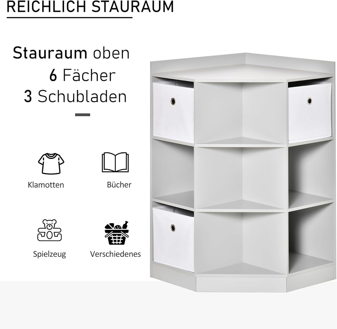 HOMCOM Kinderregal Bücherregal für Kinder Spielzeug-Organizer Kinderzimmerregal mit 3 Aufbewahrungsb