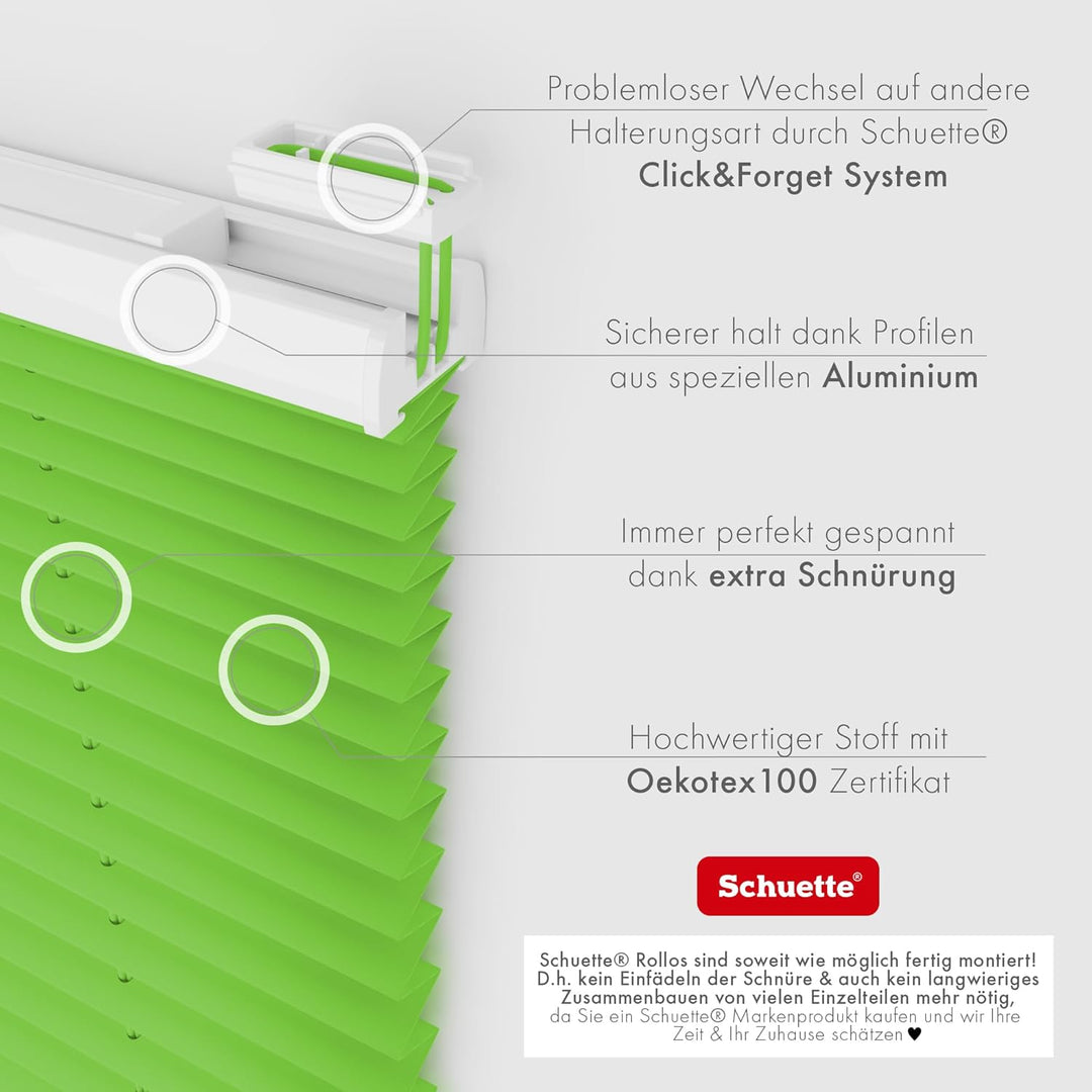 Schuette® Plissee ohne Bohren ● Premium Kollektion: Green Meadow (Grün) ● 30x100cm (Breite x Höhe) ●