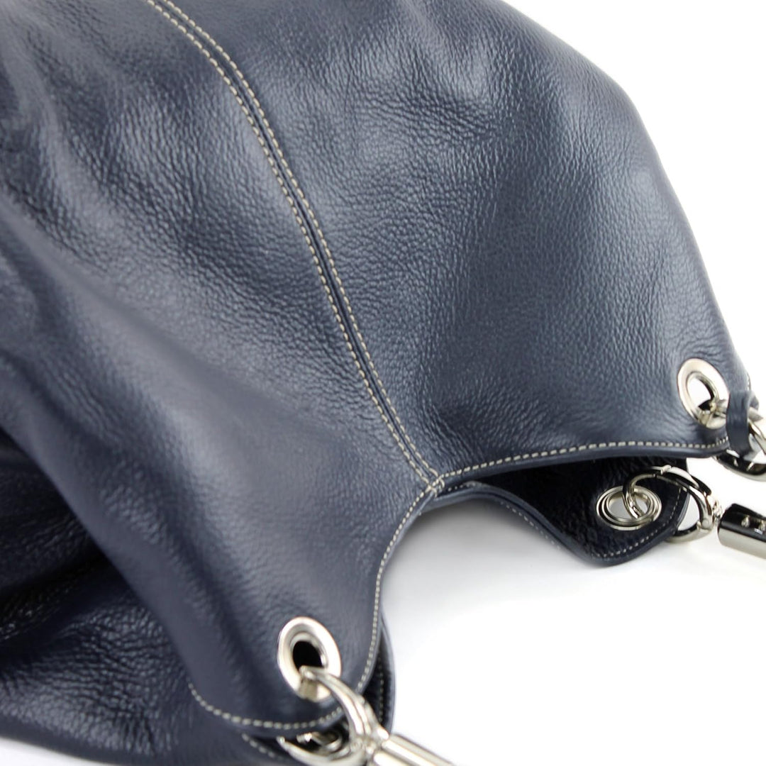 modamoda de - 228 - ital. Beuteltasche aus festem Leder Dunkelblau, Dunkelblau