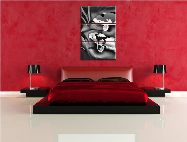 Pixxprint Edle Koi Karpfen Kunst als Leinwandbild | Grösse: 3 Teilig (120x80) | Wandbild| Kunstdruck
