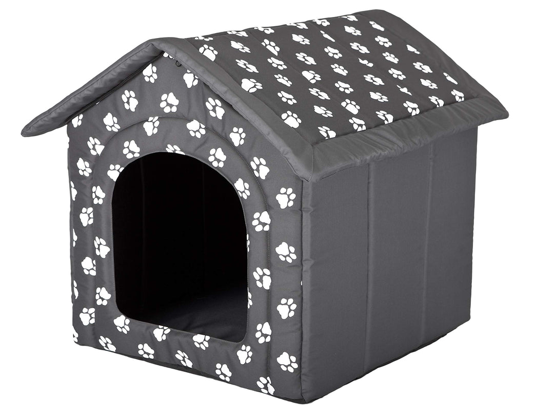 Hundehütte Hundehöhle Hundebett Hundehaus Katzenhöhle Grösse XXXL - 76x72 cm grau mit Pfoten 76x72x7